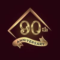 comemoração dos 90 anos. logotipo de aniversário com quadrado e cor dourada de elegância isolado em fundo vermelho, desenho vetorial para celebração, cartão de convite e cartão de felicitações vetor