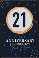 Cartão de convite de aniversário de 21 anos. modelo de celebração elementos de design moderno fundo azul escuro - ilustração vetorial vetor