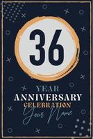 Cartão de convite de aniversário de 36 anos. modelo de celebração elementos de design moderno fundo azul escuro - ilustração vetorial