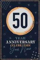 cartão de convite de aniversário de 50 anos. modelo de celebração elementos de design moderno fundo azul escuro - ilustração vetorial vetor