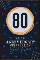 cartão de convite de aniversário de 80 anos. modelo de celebração elementos de design moderno fundo azul escuro - ilustração vetorial