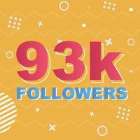 vetor de celebração de cartão de 93k seguidores. Modelo de mídia social de postagem de parabéns de 90.000 seguidores. design colorido moderno.