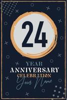 Cartão de convite de aniversário de 24 anos. modelo de celebração elementos de design moderno fundo azul escuro - ilustração vetorial vetor