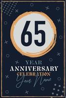 cartão de convite de aniversário de 65 anos. modelo de celebração elementos de design moderno fundo azul escuro - ilustração vetorial vetor