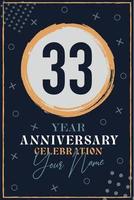Cartão de convite de aniversário de 33 anos. modelo de celebração elementos de design moderno fundo azul escuro - ilustração vetorial vetor