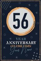 cartão de convite de aniversário de 56 anos. modelo de celebração elementos de design moderno fundo azul escuro - ilustração vetorial vetor