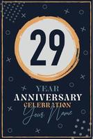 cartão de convite de aniversário de 29 anos. modelo de celebração elementos de design moderno fundo azul escuro - ilustração vetorial vetor