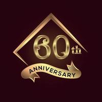 comemoração dos 60 anos. logotipo de aniversário com quadrado e cor dourada de elegância isolado em fundo vermelho, desenho vetorial para celebração, cartão de convite e cartão de felicitações