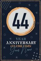 Cartão de convite de aniversário de 44 anos. modelo de celebração elementos de design moderno fundo azul escuro - ilustração vetorial vetor