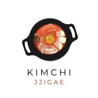 logotipo de ilustração de sopa kimchi jjigae com vários recheios e vegetais vetor