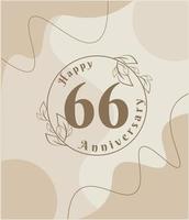 Aniversário de 66 anos, logotipo minimalista. ilustração vetorial marrom no design de modelo de folhagem minimalista, deixa desenho de tinta de arte de linha com fundo vintage abstrato. vetor