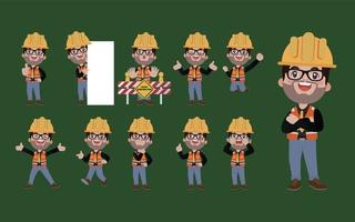 conjunto de engenheiro com poses diferentes vetor