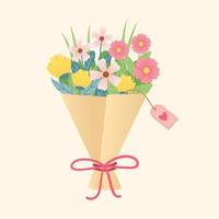 buquê de flores com lindas flores da primavera. ilustração vetorial em estilo cartoon plana, modelo de cartão de felicitações vetor