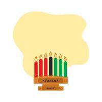 castiçal de madeira com sete velas na cor da bandeira africana e inscrição feliz kwanzaa vetor