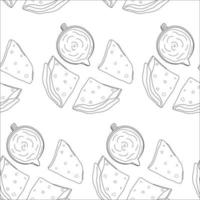 padrão infinito de tortilhas de milho dobradas em triângulo com molho em molheira. comida latino-americana vetor