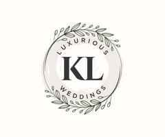 kl letras iniciais modelo de logotipos de monograma de casamento, modelos modernos minimalistas e florais desenhados à mão para cartões de convite, salve a data, identidade elegante. vetor