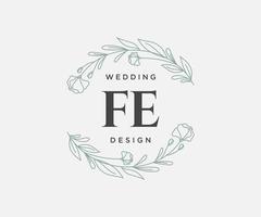 coleção de logotipos de monograma de casamento de letra de fe, modelos minimalistas e florais modernos desenhados à mão para cartões de convite, salve a data, identidade elegante para restaurante, boutique, café em vetor