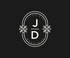 jd letras iniciais modelo de logotipos de monograma de casamento, modelos modernos minimalistas e florais desenhados à mão para cartões de convite, salve a data, identidade elegante. vetor