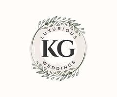 kg modelo de logotipos de monograma de casamento de letra inicial, modelos modernos minimalistas e florais desenhados à mão para cartões de convite, salve a data, identidade elegante. vetor