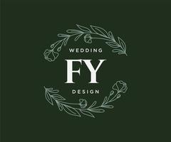 coleção de logotipos de monograma de casamento de letras iniciais fy, modelos modernos minimalistas e florais desenhados à mão para cartões de convite, salve a data, identidade elegante para restaurante, boutique, café em vetor