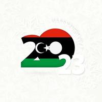 ano novo 2023 para a líbia em fundo de floco de neve. vetor