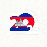 ano novo 2023 para o Camboja em fundo de floco de neve. vetor