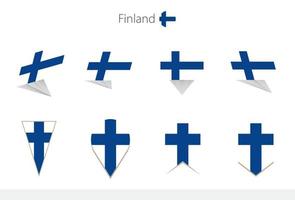 coleção de bandeiras nacionais da Finlândia, oito versões de bandeiras vetoriais da Finlândia. vetor