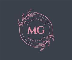 mg letras iniciais modelo de logotipos de monograma de casamento, modelos minimalistas e florais modernos desenhados à mão para cartões de convite, salve a data, identidade elegante. vetor