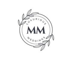 modelo de logotipos de monograma de casamento de letras iniciais mm, modelos modernos minimalistas e florais desenhados à mão para cartões de convite, salve a data, identidade elegante. vetor