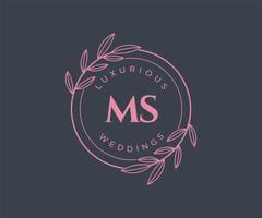 ms letras iniciais modelo de logotipos de monograma de casamento, modelos minimalistas e florais modernos desenhados à mão para cartões de convite, salve a data, identidade elegante. vetor