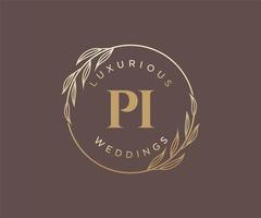 modelo de logotipos de monograma de casamento de letra de iniciais pi, modelos minimalistas e florais modernos desenhados à mão para cartões de convite, salve a data, identidade elegante. vetor