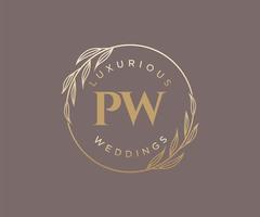 modelo de logotipos de monograma de casamento de carta de iniciais pw, modelos minimalistas e florais modernos desenhados à mão para cartões de convite, salve a data, identidade elegante. vetor