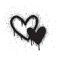 conjunto de sinais de corações de graffiti pintados em preto e branco. símbolo de gota de coração de amor. isolado no fundo branco. ilustração vetorial vetor