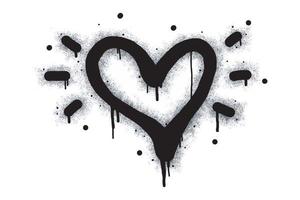 ícone de coração de grafite pintado com spray pulverizado isolado com um fundo branco. ícone de amor graffiti com spray em preto sobre branco. ilustração vetorial. vetor