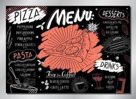 modelo de menu de mesa de pizza vintage vetor