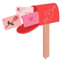 vetor de carta de amor. vetor de caixa de correio. carta de amor na caixa de correio. estoque vetorial de uma caixa de correio com uma carta de amor dentro.