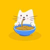 personagem de gato fofo gosta de ramen saboroso vetor