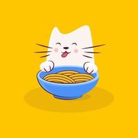personagem de gato fofo gosta de ramen saboroso vetor