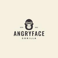 design de logotipo hipster de gorila de rosto zangado vetor