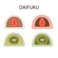 vetor daifuku. daifuku em fundo branco. daifuku são sobremesas japonesas. coleção de diferentes daifuku mochi