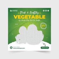 design de post de mídia social vegetal para marketing. vetor de banner promocional de vegetais frescos com cores verdes e amarelas. modelo de pôster de negócios de alimentos orgânicos com formas abstratas.