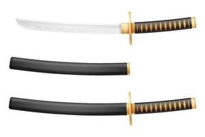 katana espada ninja arma guerreiro japonês assassino ilustração vetorial isolada no fundo branco vetor