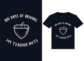 100 dias deixando meu professor maluco ilustrações para design de camisetas prontas para impressão vetor