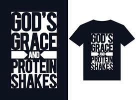 ilustrações de shakes de proteína e graça de deus para design de camisetas prontas para impressão vetor