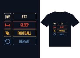 coma ilustrações de repetição de futebol para dormir para design de camisetas prontas para impressão vetor