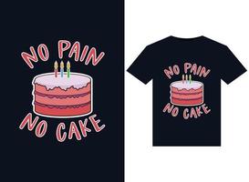 sem dor sem ilustrações de bolo para design de camisetas prontas para impressão vetor