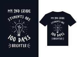 meus alunos da 2ª série são ilustrações 100 dias mais brilhantes para design de camisetas prontas para impressão vetor