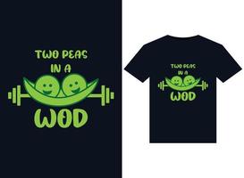 duas ervilhas em ilustrações de wod para design de camisetas prontas para impressão vetor