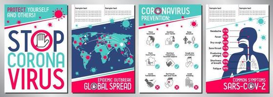 conjunto de cartazes sobre epidemia de coronavírus vetor