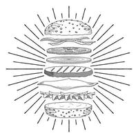 hambúrguer - ilustração de contorno vetor